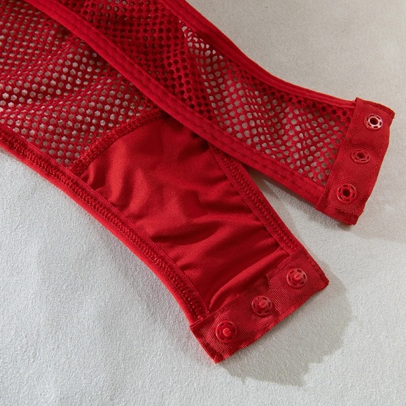 Red Fishnet Choker Bodysuit - Picture 9 of 16